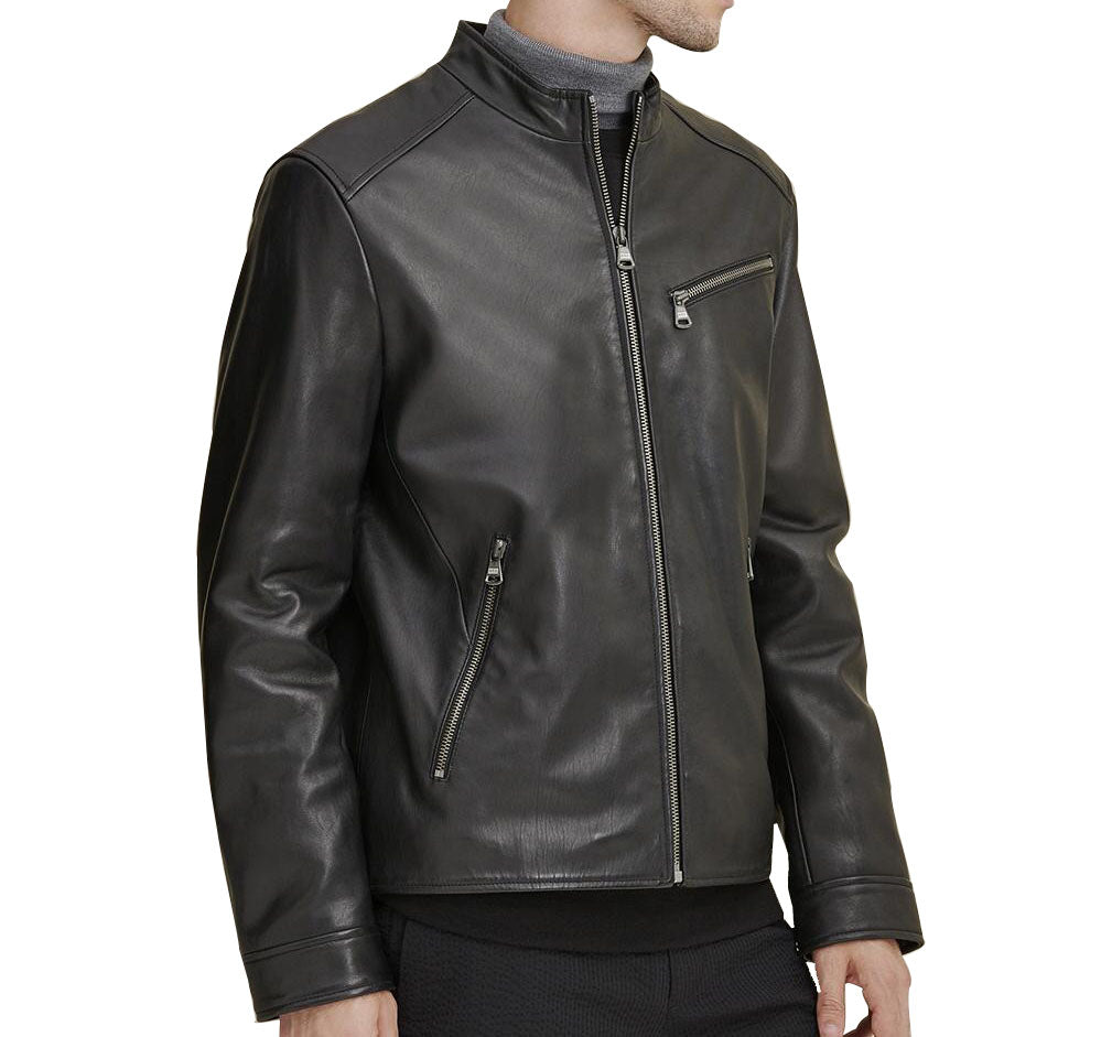 Leather Jacket with Zipper Pockets