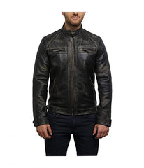 Men's Quilted Distressed Biker Leather Jacket