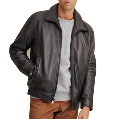 Lined Black Leather Bomber