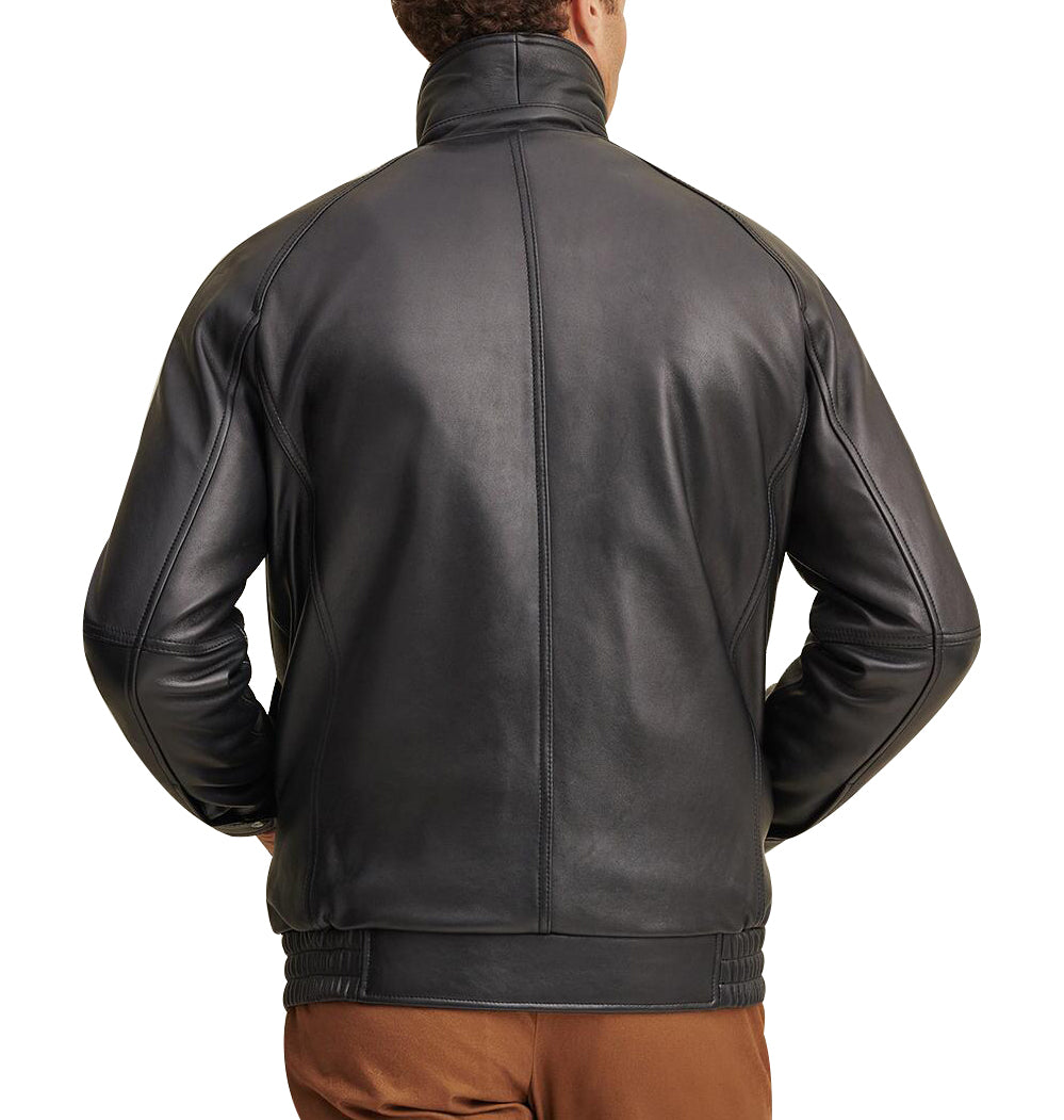 Lined Black Leather Bomber