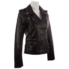 MDK Women's Black Real Leather Multi-Zip Biker Jacket 