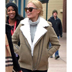 Margot Robbie Grey Aviator Fur Jacket For Women