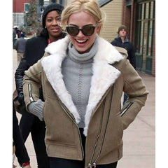 Margot Robbie Grey Aviator Fur Jacket For Women