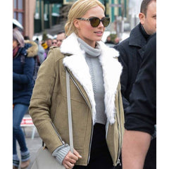 Margot Robbie Grey Aviator Fur Jacket For Women