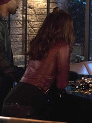 Mazikeen Lesley-Ann Brandt Lucifer Maroon Motorcycle Leather Jacket