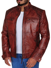 MEN BIKER QUILTED VINTAGE DISTRESSED LEATHER JACKET