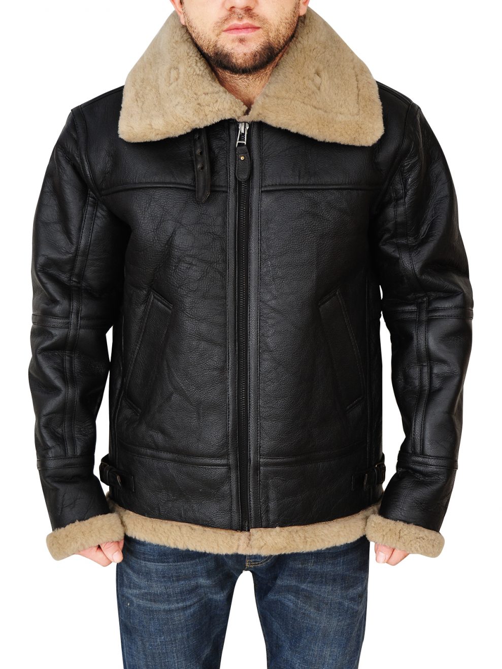 MEN BOMBER B3 BLACK LEATHER JACKET