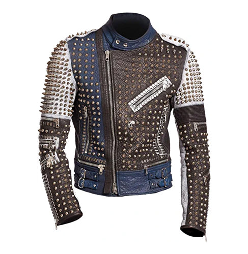 Men Cafe Racer Studded Style Premium Leather Jacket