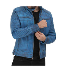 Men's Lambskin Dodge Blue Leather Jacket