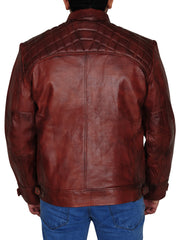 MEN BIKER QUILTED VINTAGE DISTRESSED LEATHER JACKET