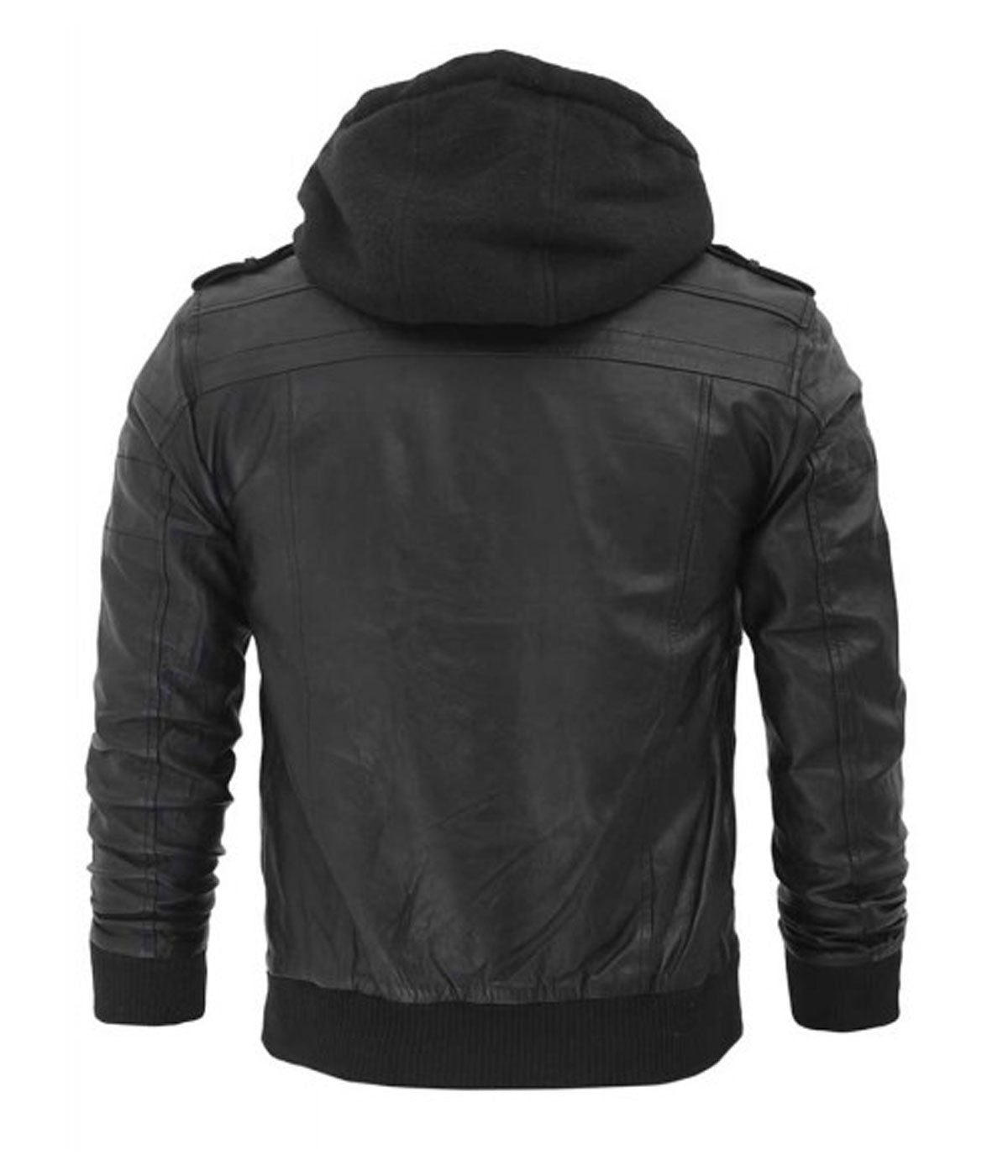 Edinburgh Black Leather Hood Jacket