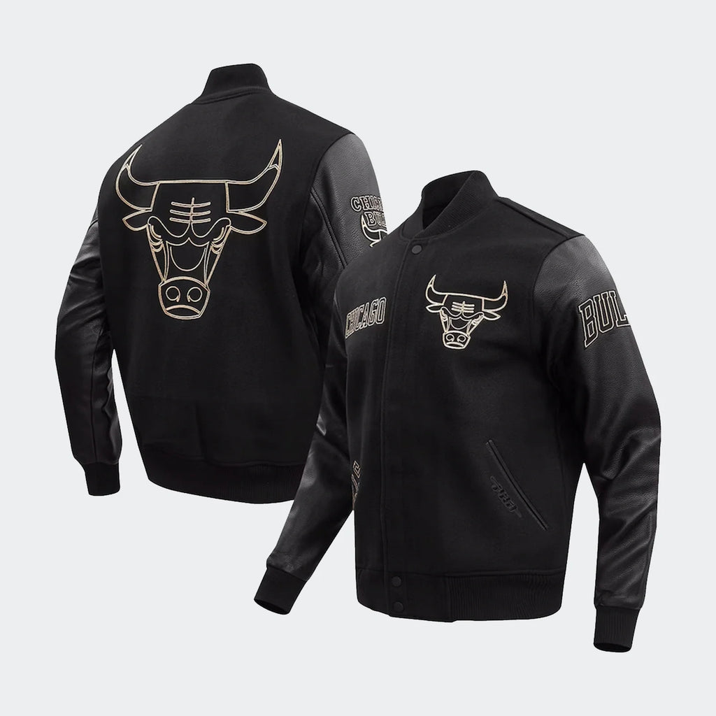 Men's Chicago Bulls Black Gold Stitch Varsity Jacket