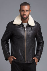 Men's Black Leather Winter Shearling Jacket