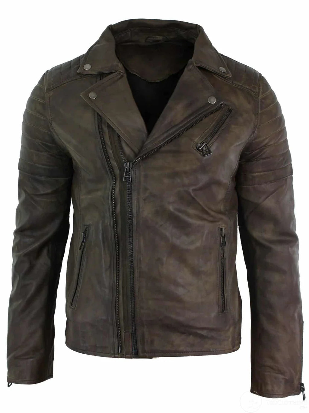 Men's Slim Fit Cross Zip Retro Vintage Brando Leather Jacket