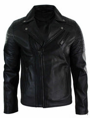 Men's Slim Fit Cross Zip Retro Vintage Brando Leather Jacket