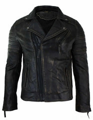 Men's Slim Fit Cross Zip Retro Vintage Brando Leather Jacket