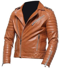 Mens Classic Motorcycle Tan Leather Jacket