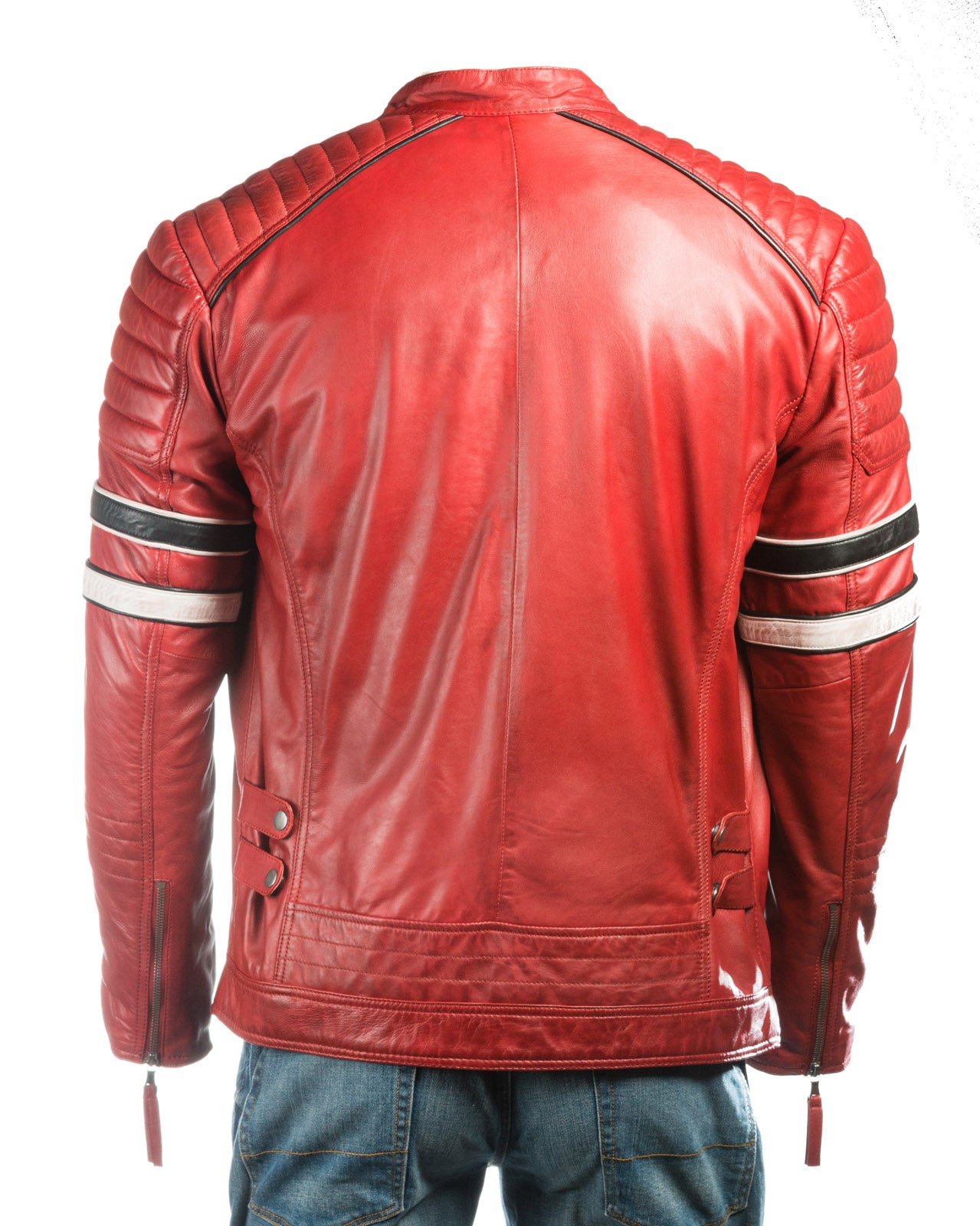 Men's Red Racing Biker Style Leather Jacket