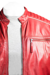 Men's Red Racing Biker Style Leather Jacket