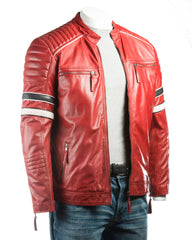 Men's Red Racing Biker Style Leather Jacket