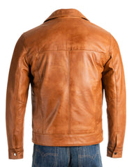 Men's Tan Collared Straightzip Leather Jacket