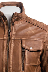 Men's Tan Vintage Biker Style Leather Jacket