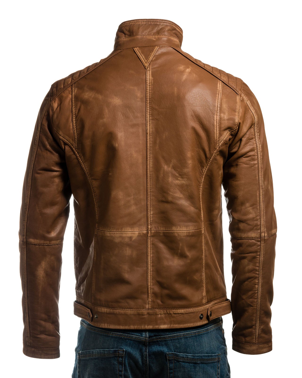 Men's Tan Vintage Biker Style Leather Jacket