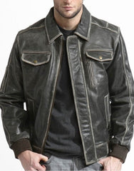 MEN BOMBER STYLE LEATHER JACKET