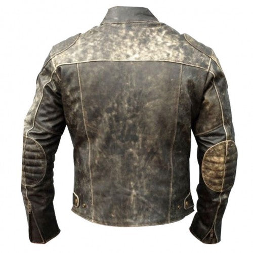 Mens Antique Vintage Distressed Retro Motorcycle Leather Jacket Back