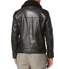 Mens Aviator Distressed Black Jacket