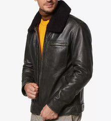 Mens Aviator Distressed Black Leather Jacket