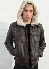 Men's Aviator Hoth Shearling Bomber Brown Han Solo Hooded Jacket