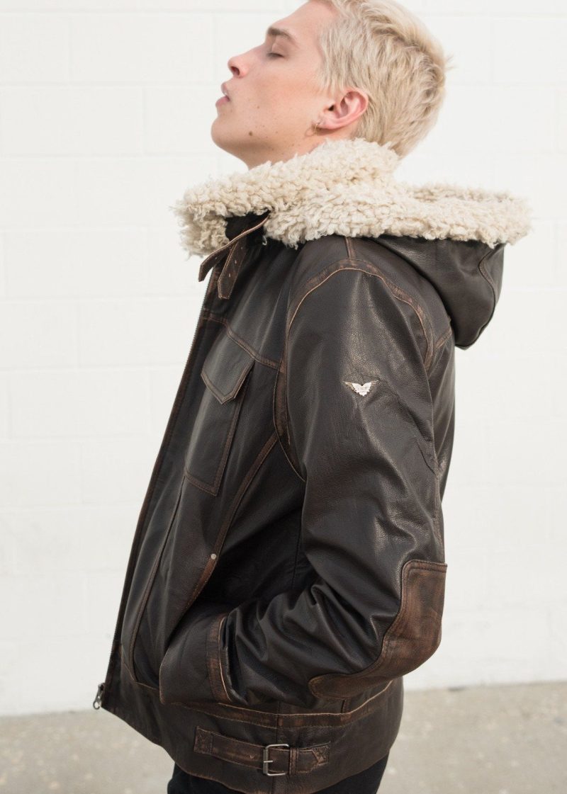 Men's Aviator Hoth Shearling Brown Han Solo Hooded Jacket