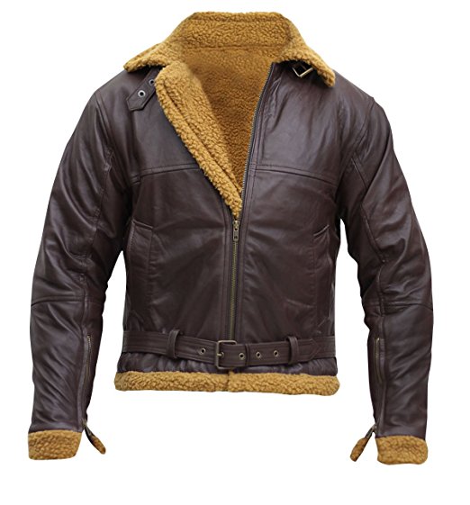 Men’s B3 Flight Shearling Pilot Real Sheepskin Brown Bomber Leather Jacket