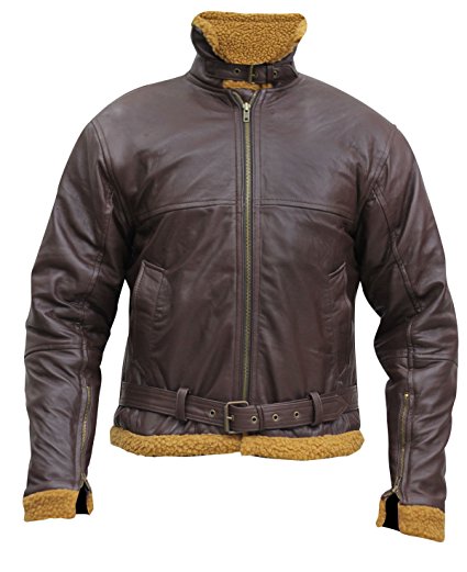 Mens B3 Shearling Pilot Sheepskin Brown Bomber Leather Jacket