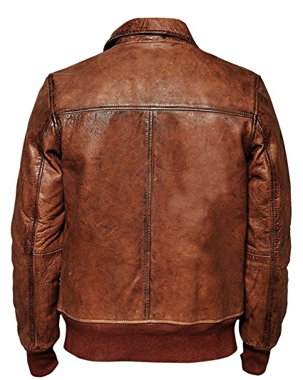 Mens Biker Vintage Distressed Brown Bomber Leather Jacket