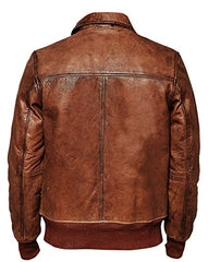 Mens Biker Vintage Distressed Brown Bomber Leather Jacket