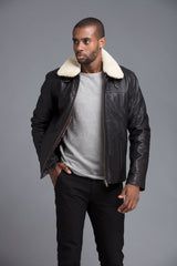 Mens Black Leather Shearling Jacket
