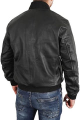 Men's Black MA1 Flight Bomber Leather Jacket