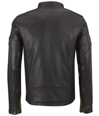 Men's Cafe Racer Black Leather Brown Stripe Jacket