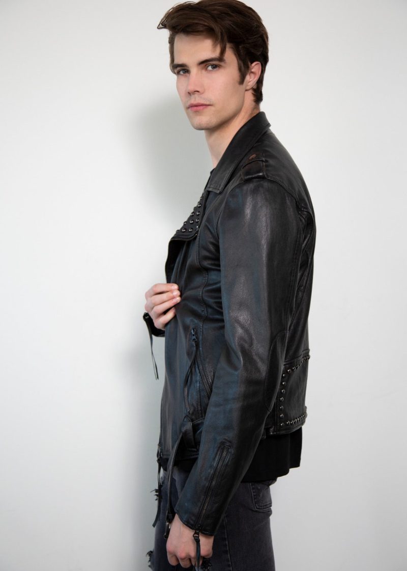Mens Diablo Studded Saint Laurent Motorcycle Black Leather Jacket