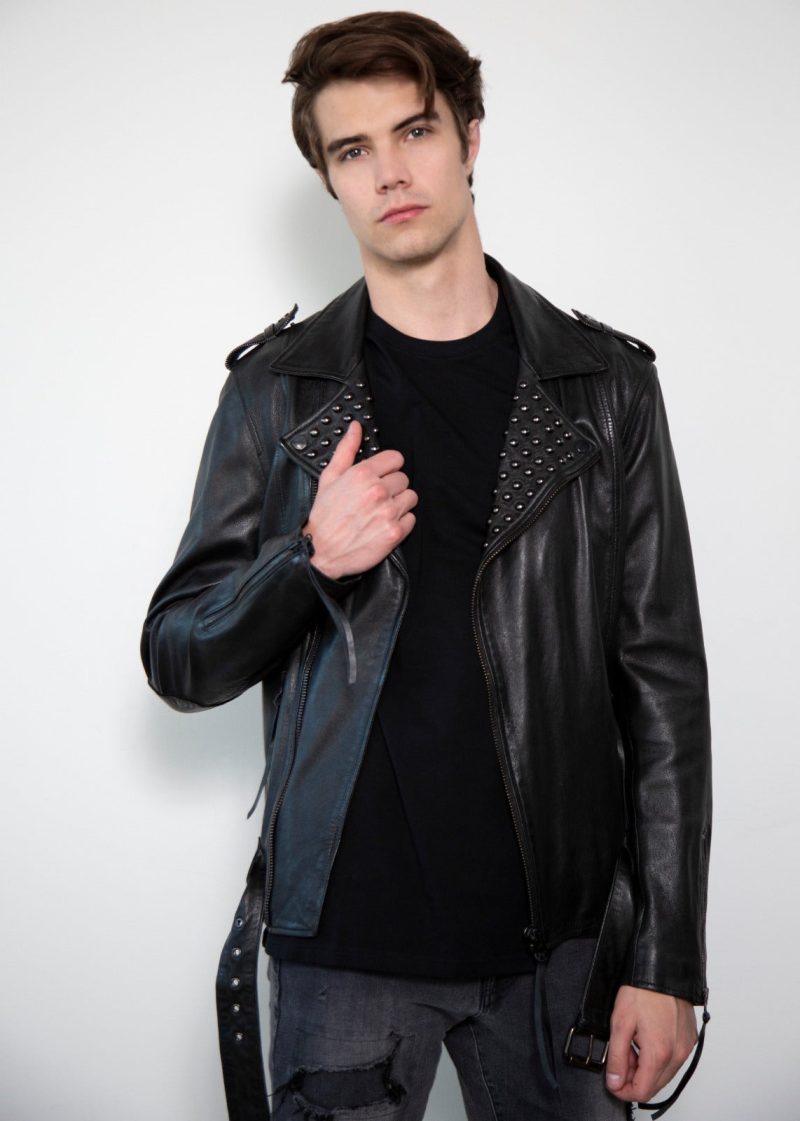 Mens Diablo Studded Saint Laurent black leather Motorcycle Jacket