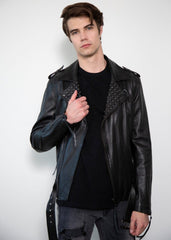 Mens Diablo Studded Saint Laurent black leather Motorcycle Jacket