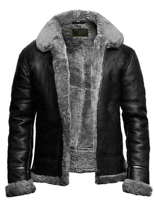 Men’s RAF Aviator B3 Shearling Bomber Black Leather Jacket