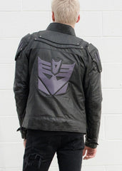 Men's Transformers Decepticon Shield Black Genuine Leather Armor Jacket