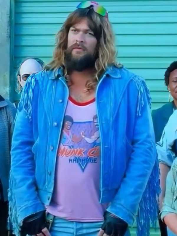 Minecraft Movie Jason Momoa Blue Fringe Jacket