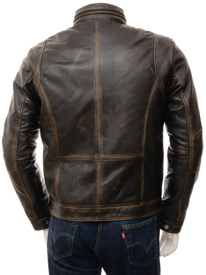 MOFFIT BROWN DISTRESSED LEATHER MOTORCYCLE JACKET