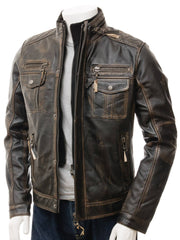 MOFFIT BROWN DISTRESSED LEATHER MOTORCYCLE JACKET