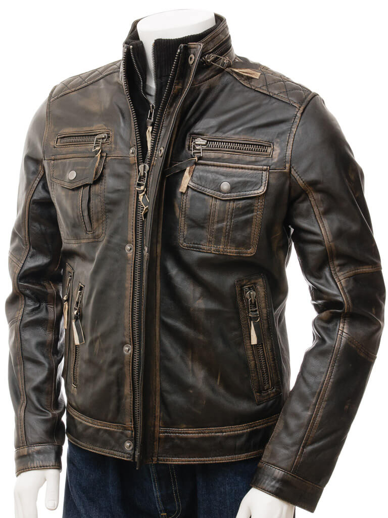 MOFFIT BROWN DISTRESSED LEATHER MOTORCYCLE JACKET