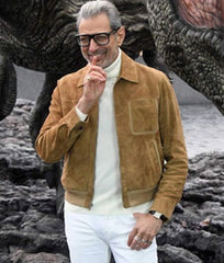 Movie Jurassic World Dominion Ian Malcolm Brown Suede Leather Jacket